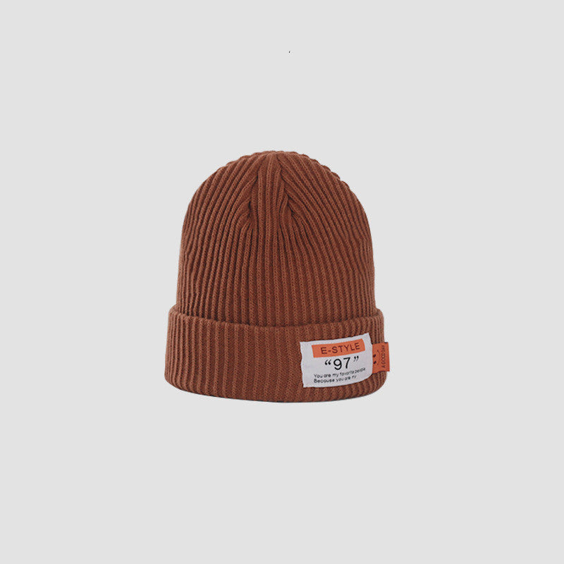 Wool Knitted Hat with Letter Patch and Ear Protection