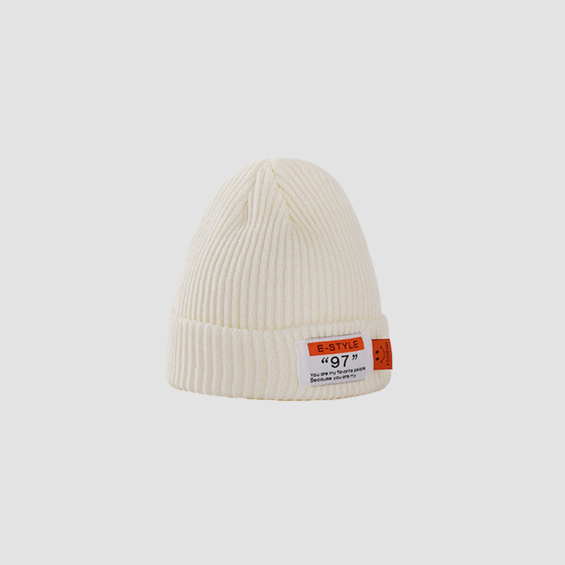 Wool Knitted Hat with Letter Patch and Ear Protection