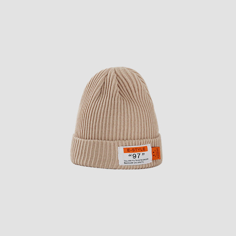 Wool Knitted Hat with Letter Patch and Ear Protection