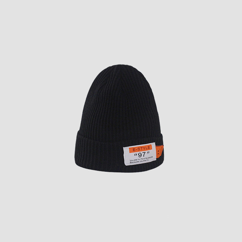 Wool Knitted Hat with Letter Patch and Ear Protection