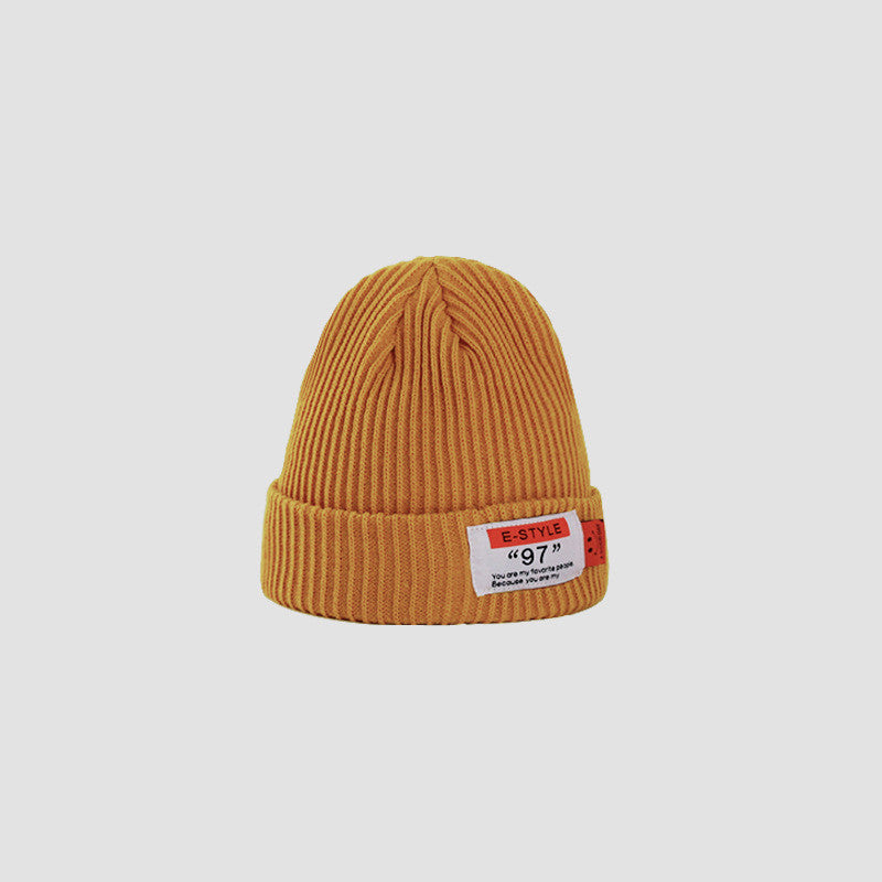 Wool Knitted Hat with Letter Patch and Ear Protection