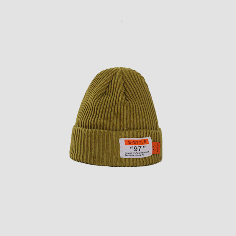 Wool Knitted Hat with Letter Patch and Ear Protection