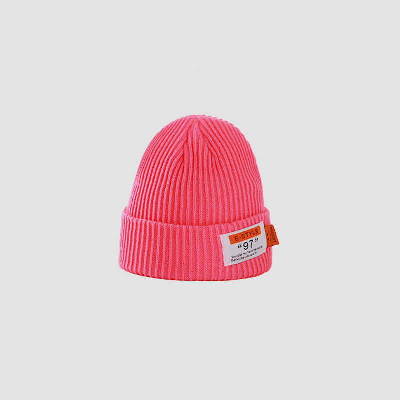 Wool Knitted Hat with Letter Patch and Ear Protection