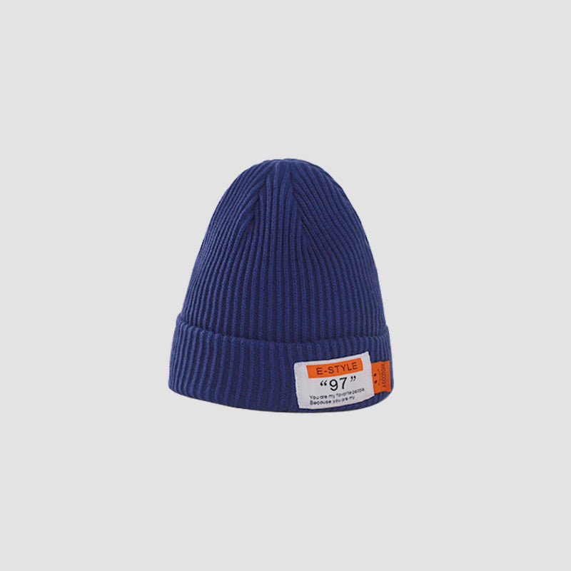 Wool Knitted Hat with Letter Patch and Ear Protection