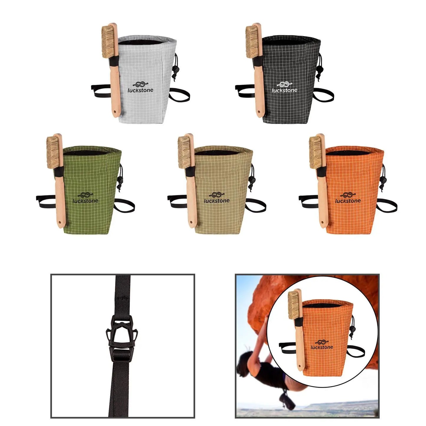 Premium Climbing Chalk Bag with Adjustable Waist Belt and Brush