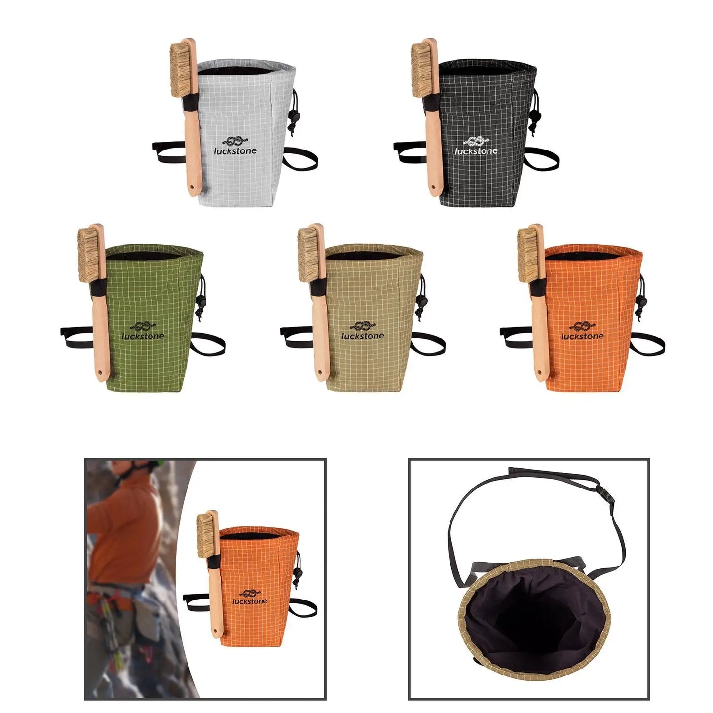 Premium Climbing Chalk Bag with Adjustable Waist Belt and Brush